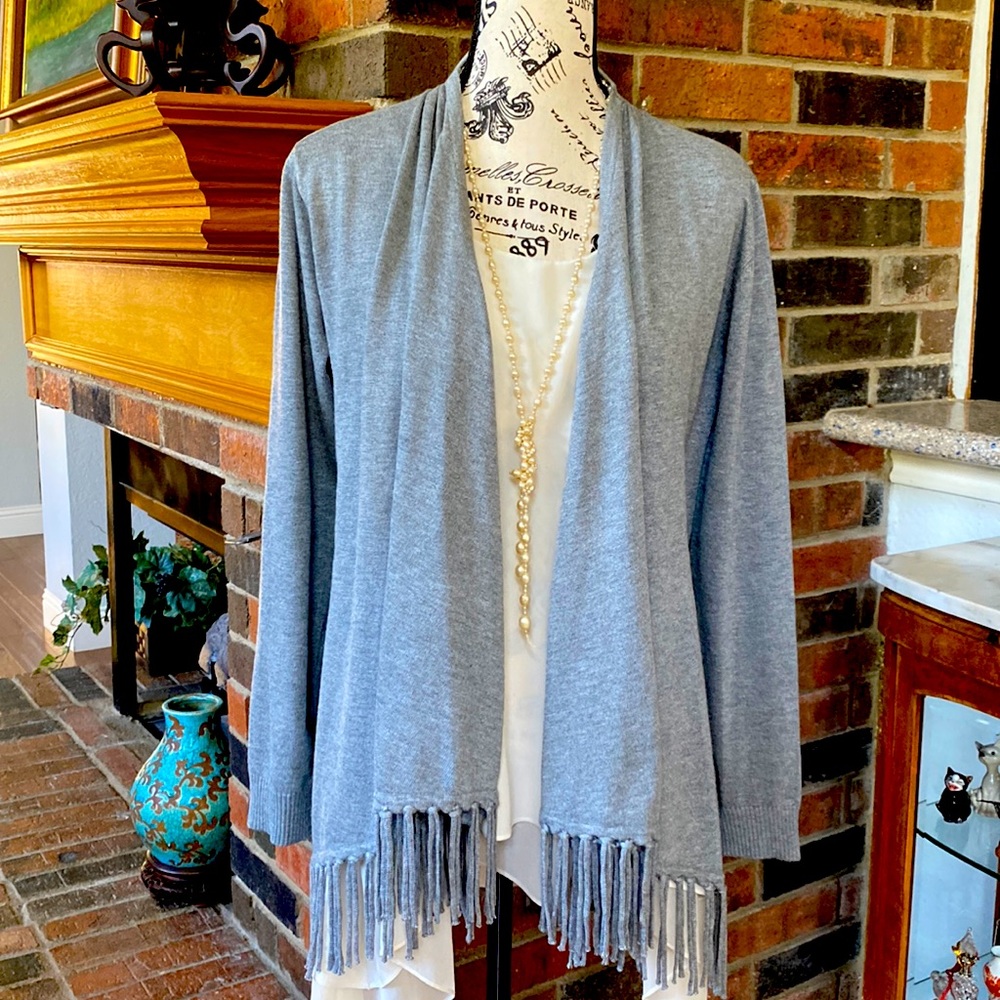 Cardigan sweater open face with fringe by Joseph A. Super cute and warm.